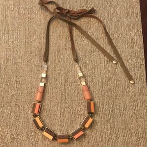 Wood, acrylic and suede necklace